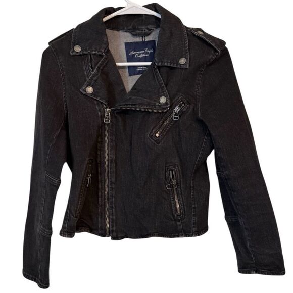 🌹VTG:American Eagle Outfitters Black Denim Jacket - Picture 1 of 7
